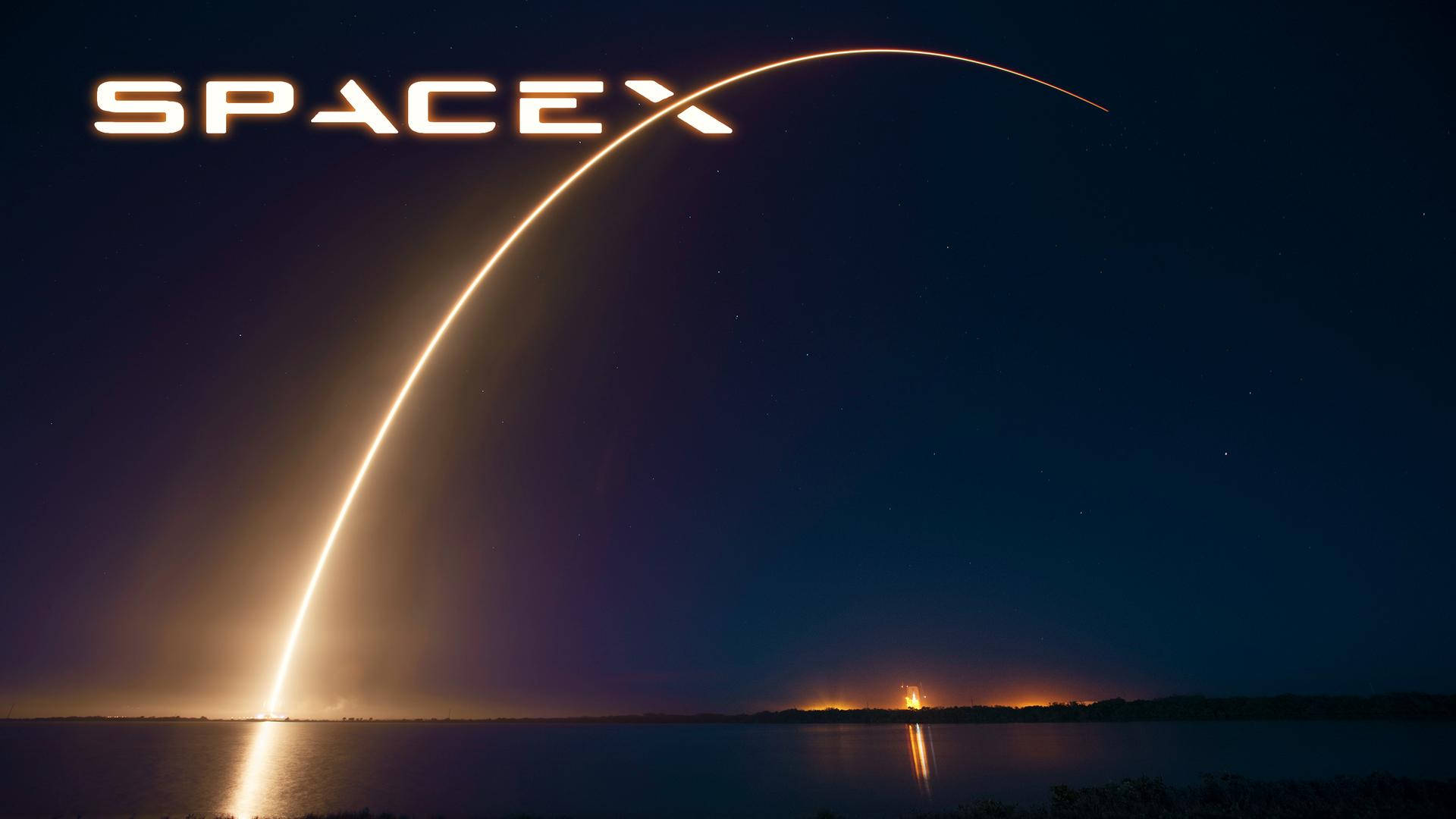 SpaceX, gold trail, night, Full HD Desktop Wallpaper