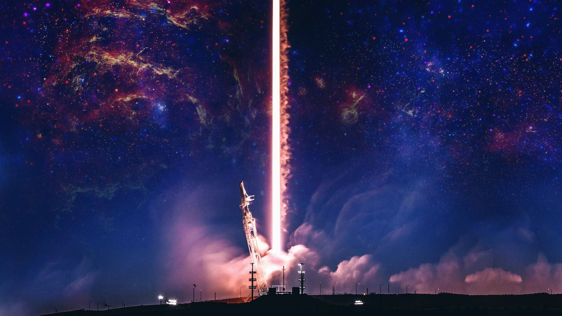 SpaceX, rocket, starry night sky, Full HD Desktop Wallpaper