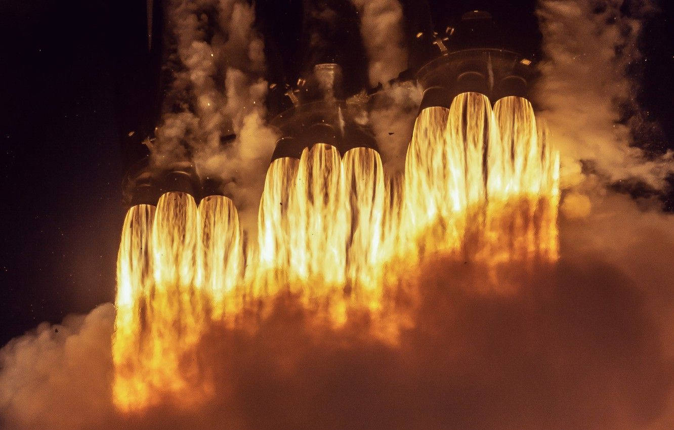 SpaceX, rocket engines, orange flames, HD Desktop Wallpaper