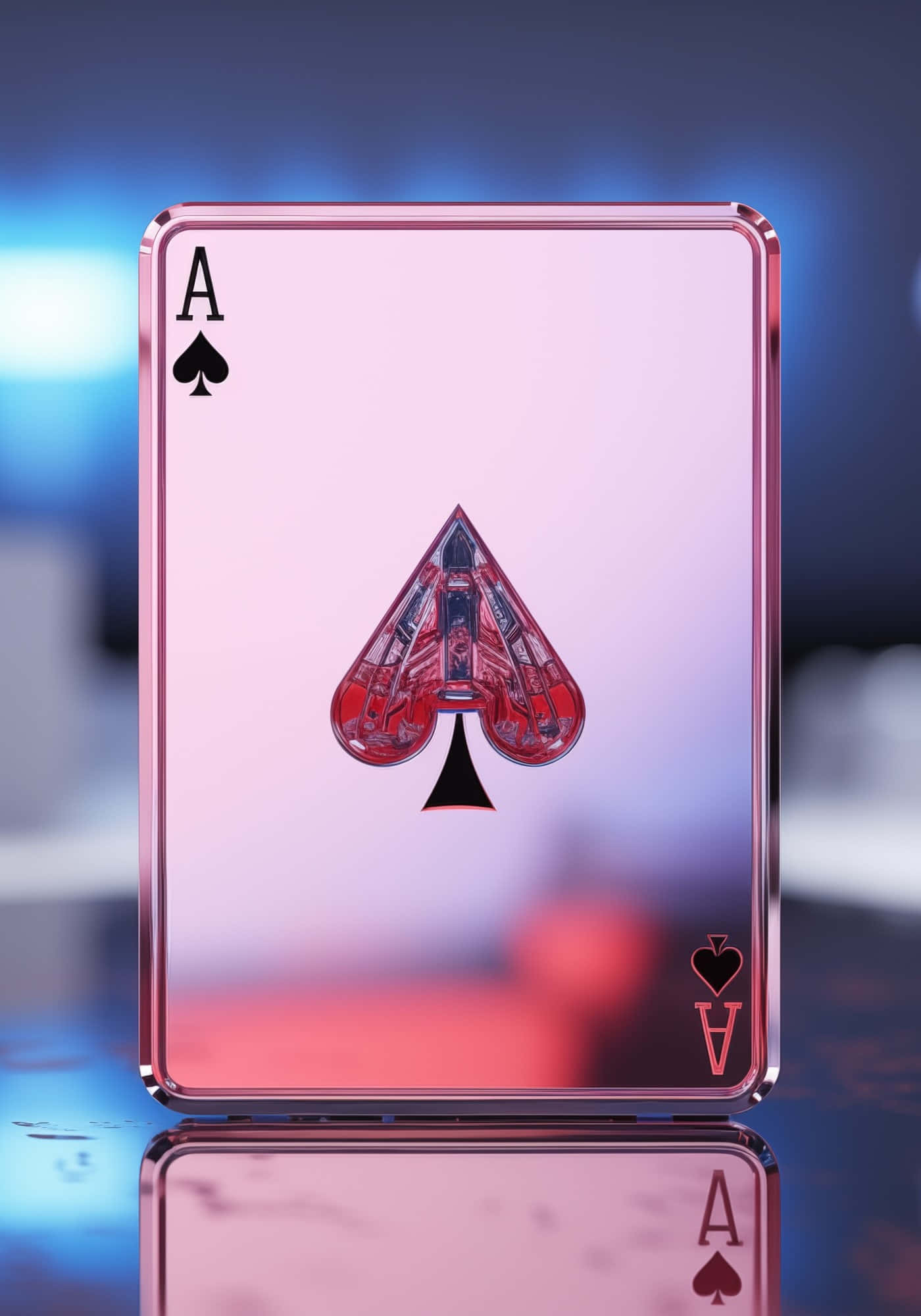 futuristic ace of spades card, glossy pink, transparent spade symbol, Full HD Phone Wallpaper