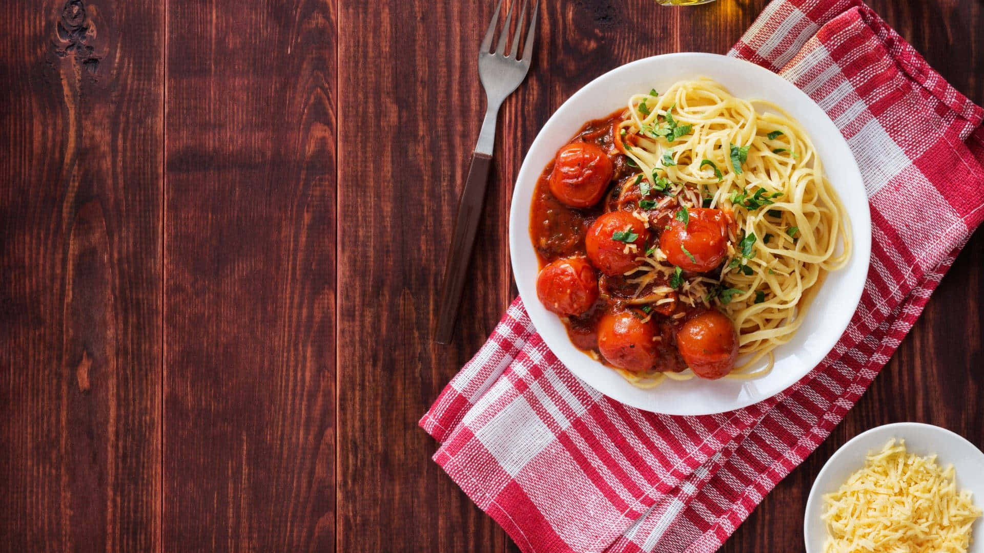 spaghetti, meatballs, tomato sauce, Full HD Desktop Wallpaper