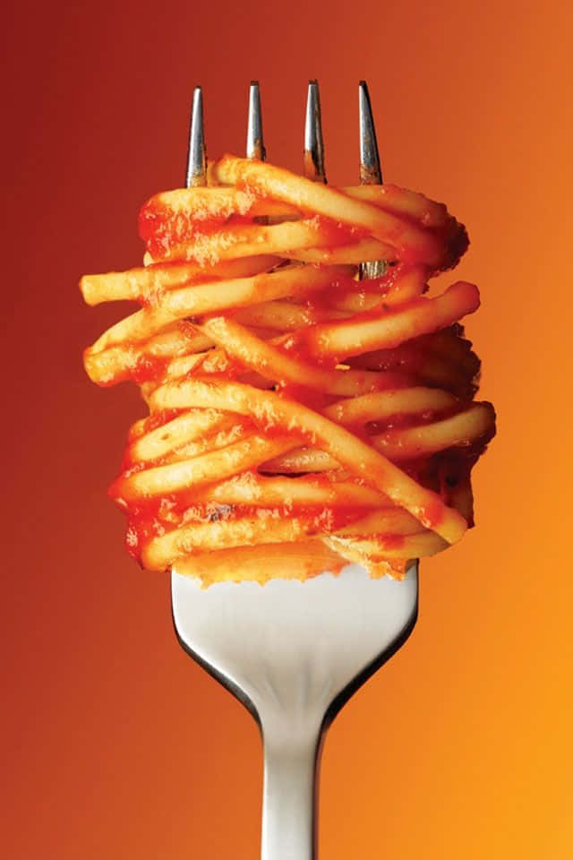 spaghetti, fork, sauce, SD Phone Wallpaper