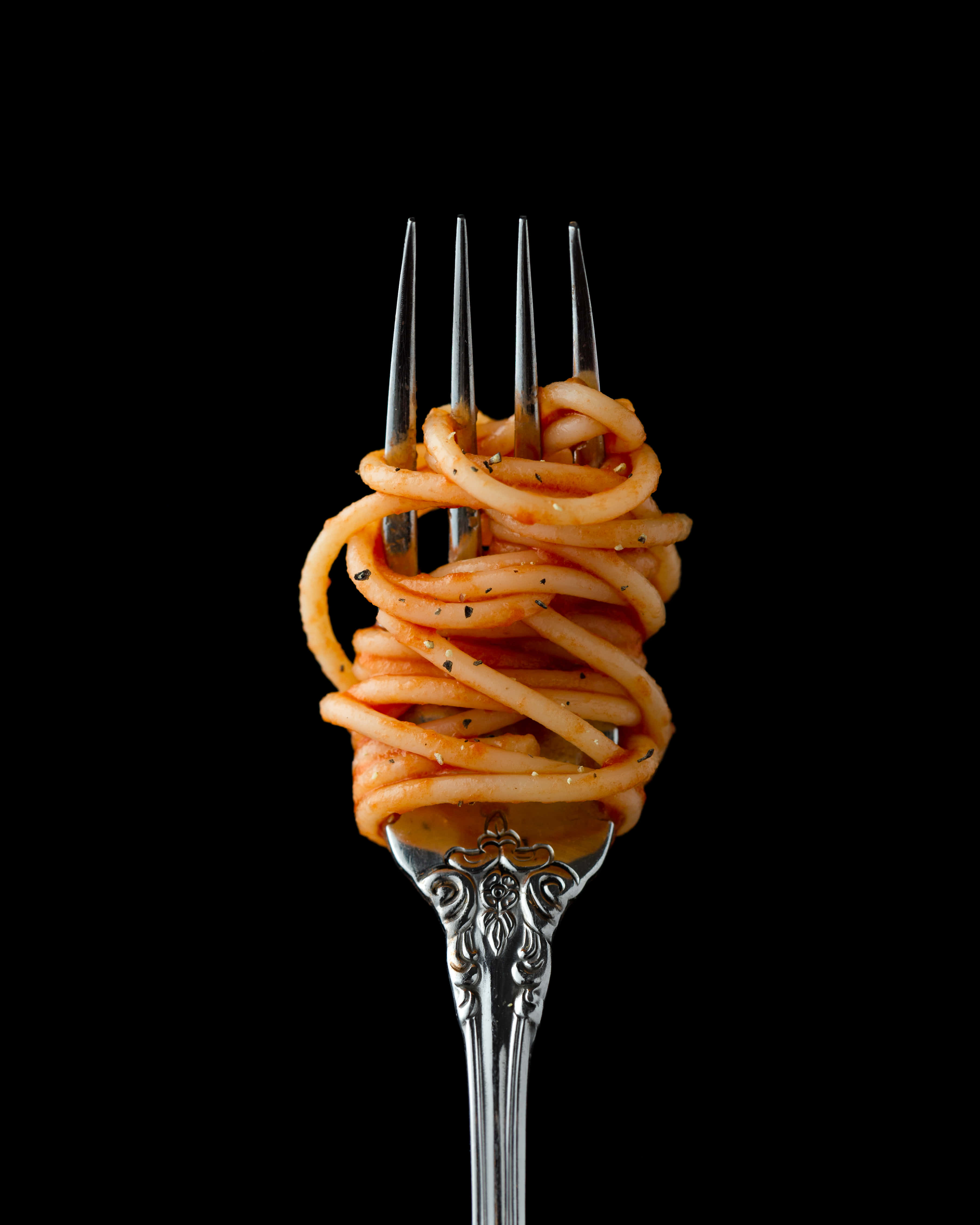 spaghetti, fork, saucy, 4K Phone Wallpaper