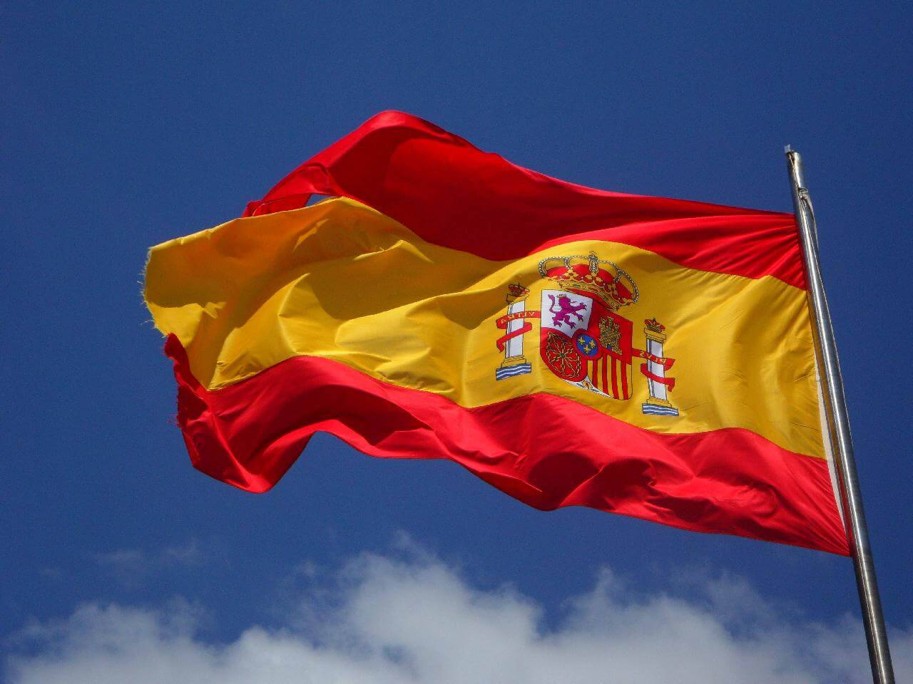 Spain flag, red and yellow stripes, coat of arms, HD Desktop Wallpaper