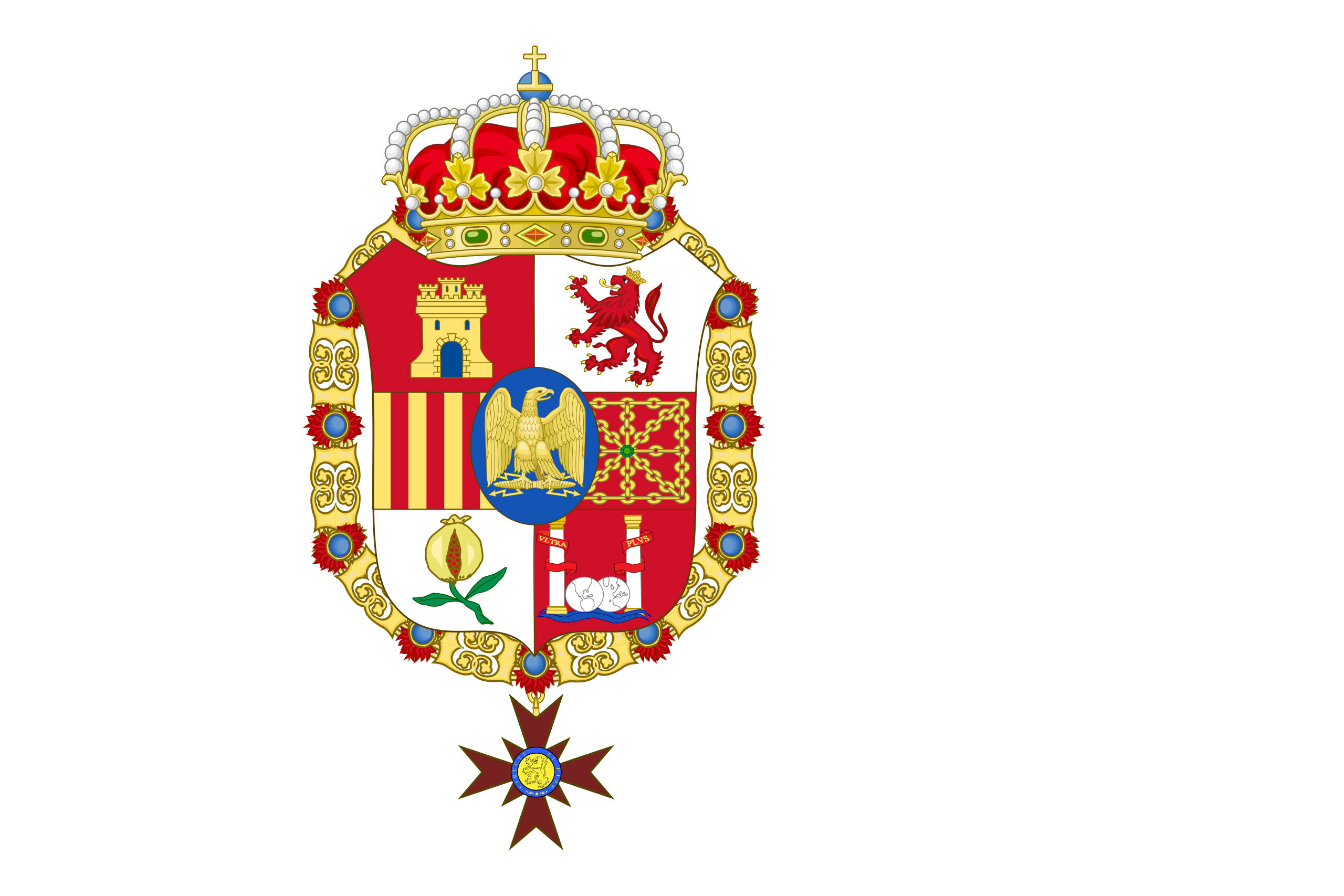 Spain flag, coat of arms, crowned shield, 2K Desktop Wallpaper