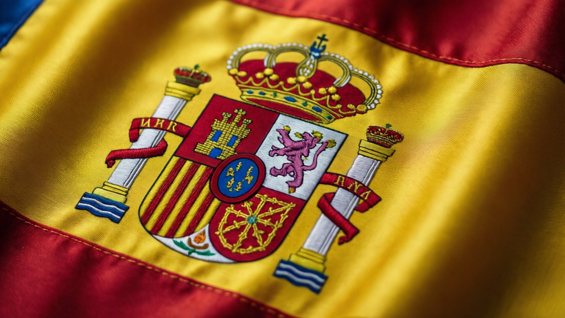 Spain flag, coat of arms, crown pillars, Full HD Desktop Wallpaper