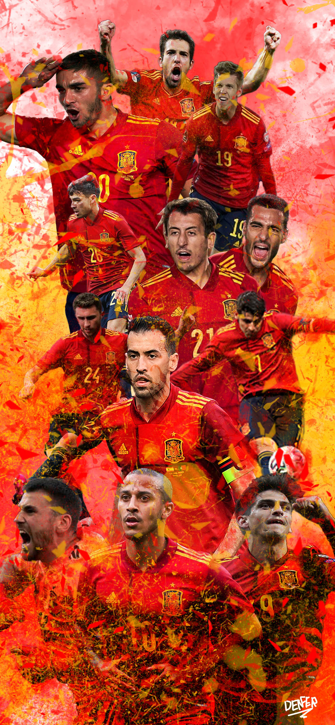 Spain National Football Team, red jerseys, fiery orange and red abstract background, Full HD Phone Wallpaper