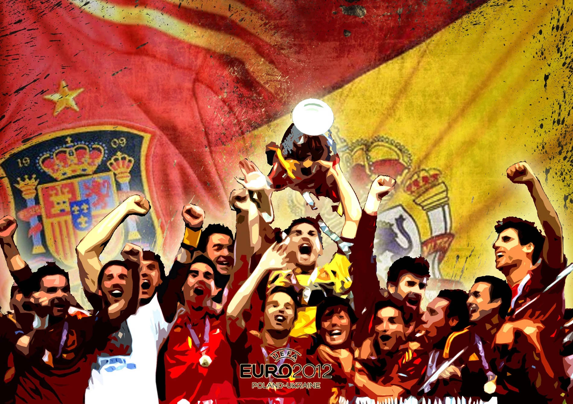 Spain National Football Team, trophy, national flag, HD Desktop Wallpaper