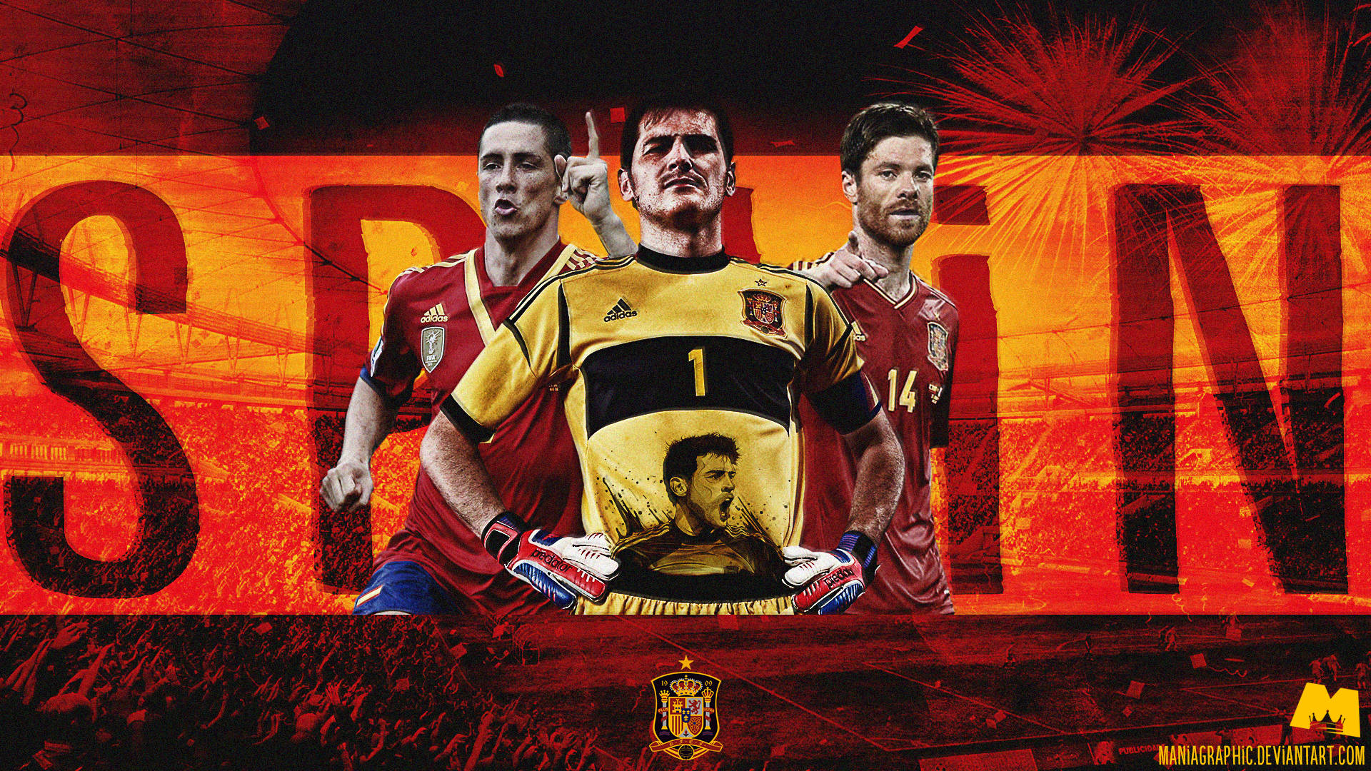 Spain National Football Team, 2014 World Cup, red and yellow jerseys, Full HD Desktop Wallpaper