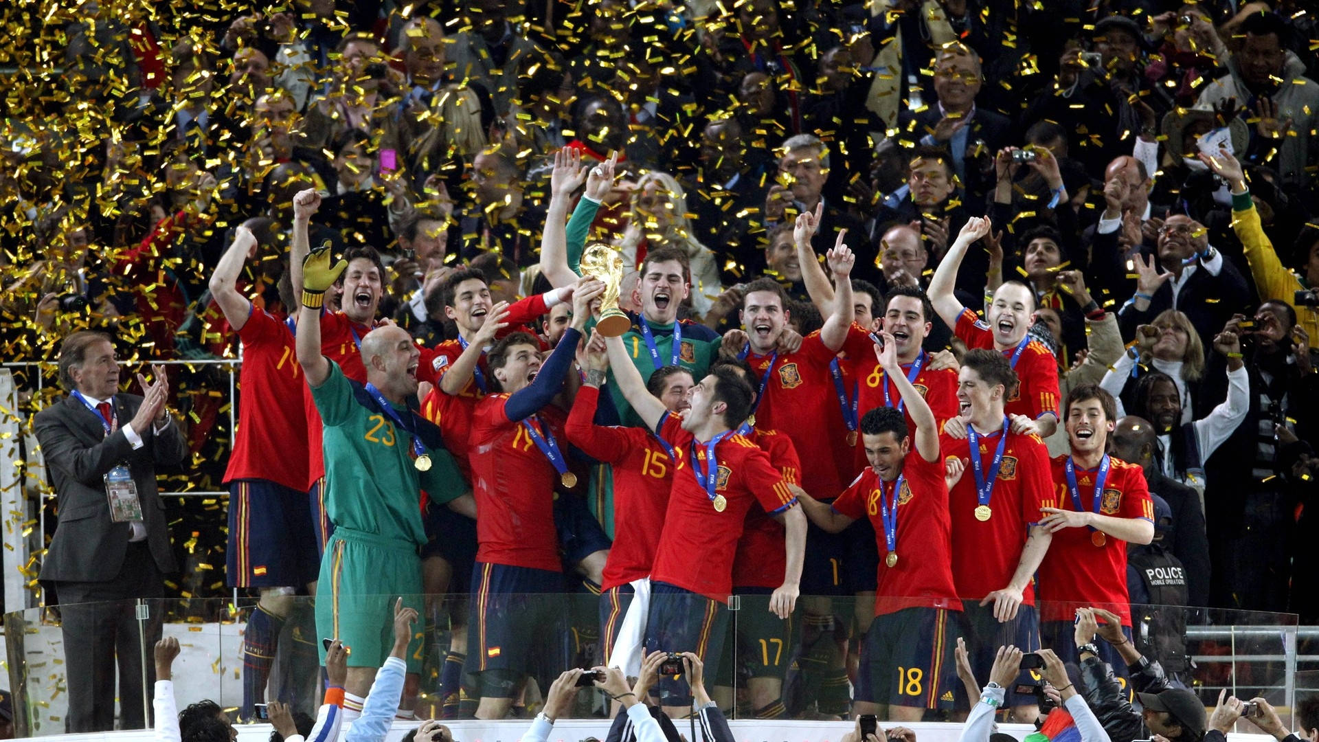 Spain National Football Team, trophy, gold confetti, Full HD Desktop Wallpaper
