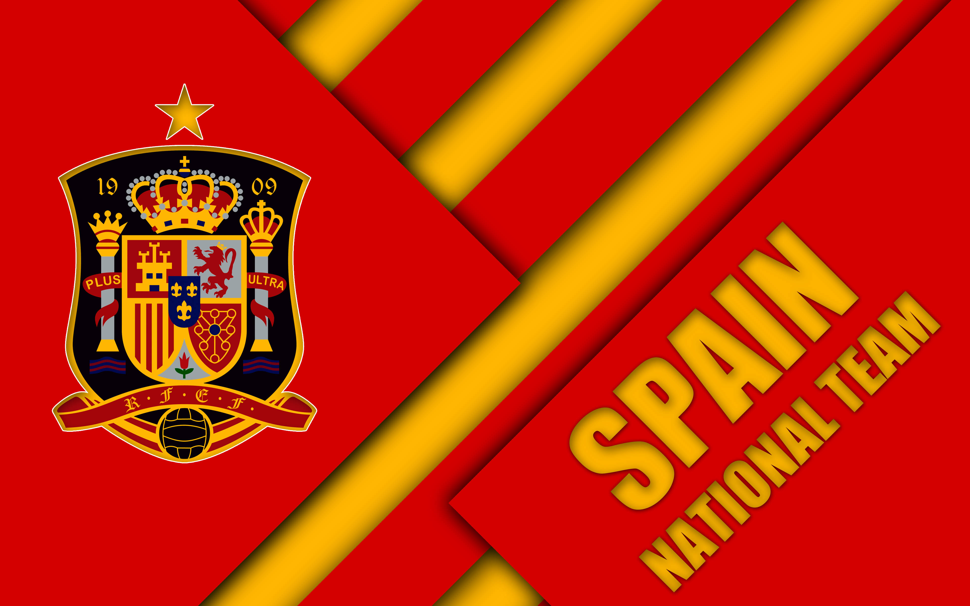Spain National Football Team, red, gold, 4K Desktop Wallpaper