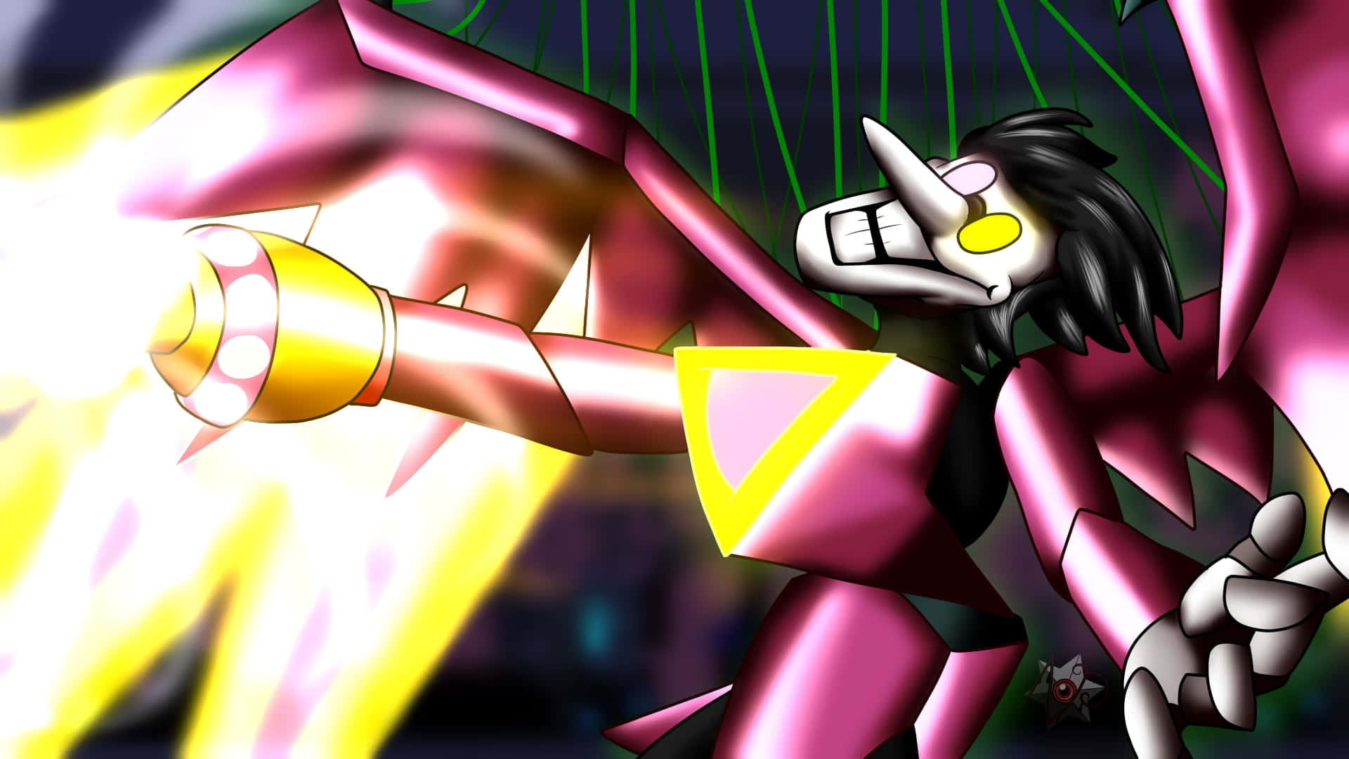 Spamton, black hair, pink armored suit, Full HD Desktop Wallpaper