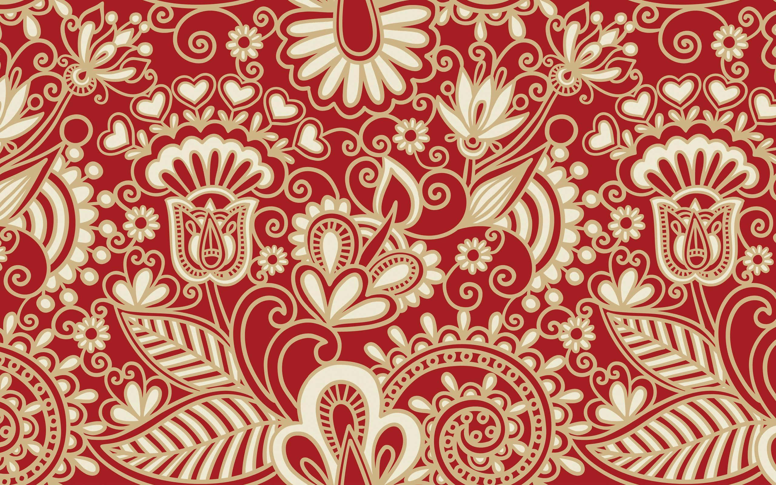 red, white, floral pattern, 2K Desktop Wallpaper