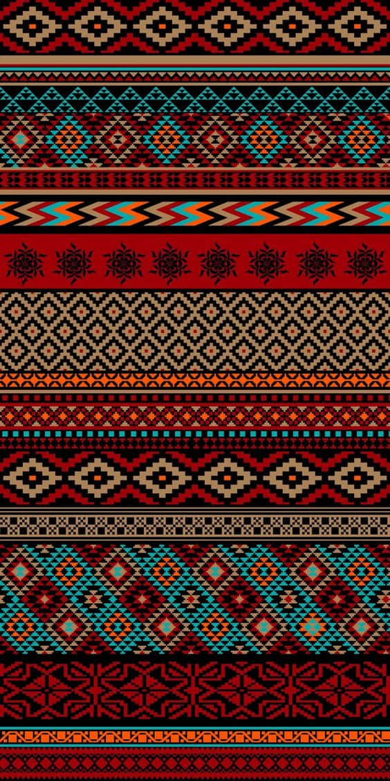 Hispanic culture, geometric tribal patterns, red orange teal and black, SD Phone Wallpaper
