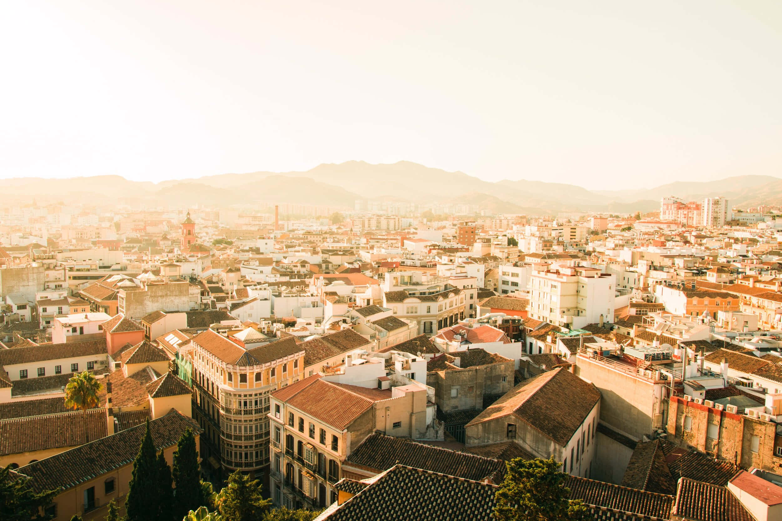 Golden Hour, Spanish Cityscape, terracotta roofs, Full HD Desktop Wallpaper