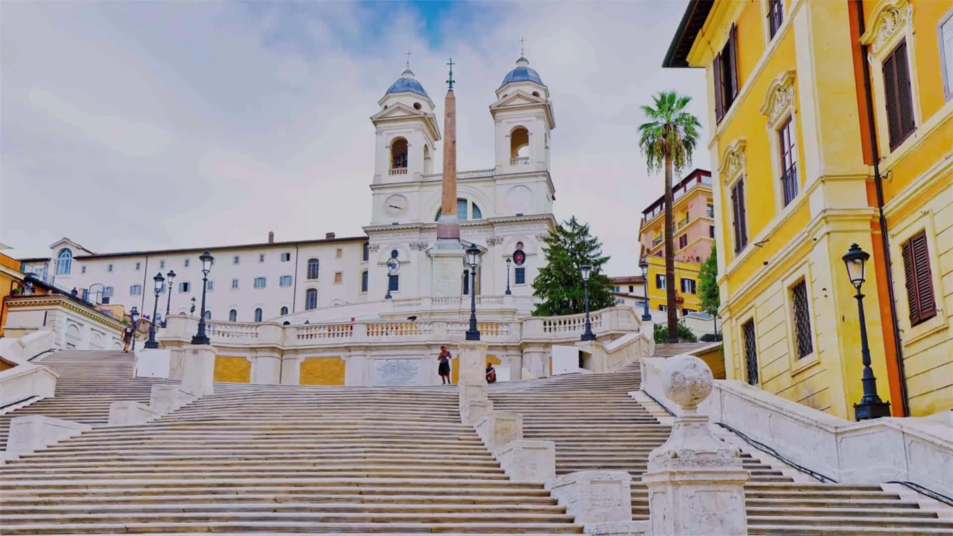 Spanish Steps, white church, twin domes, Full HD Desktop Wallpaper