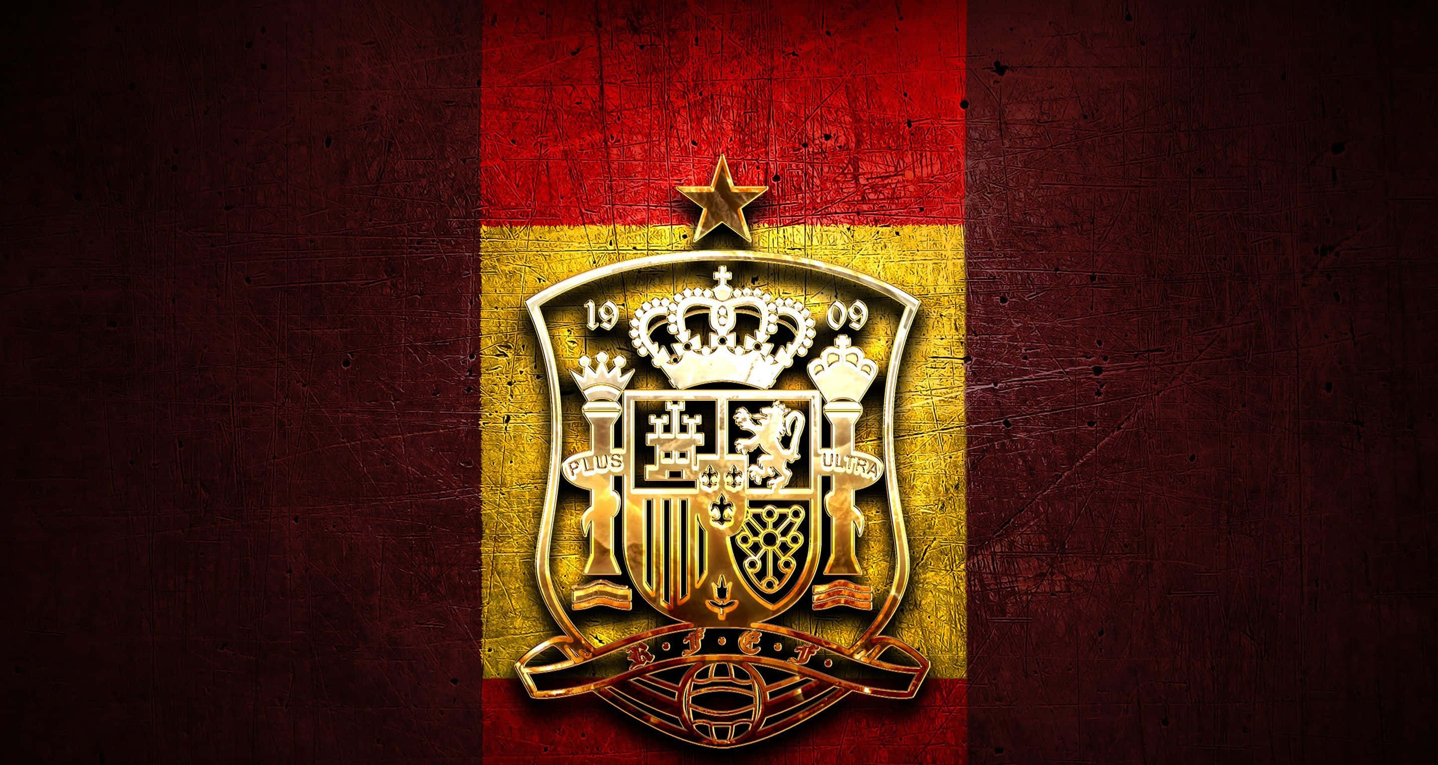 Spanish flag, golden royal crest, red and yellow stripes, 2K Desktop Wallpaper