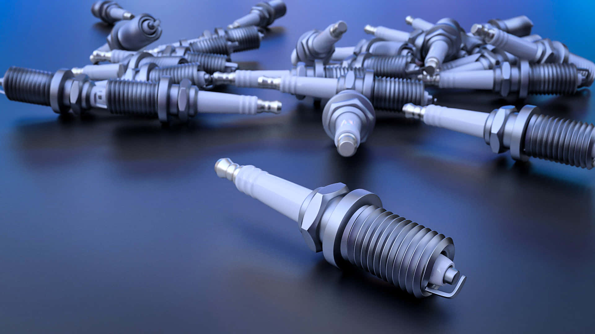 spark plug, dark blue reflective surface, dramatic lighting, Full HD Desktop Wallpaper