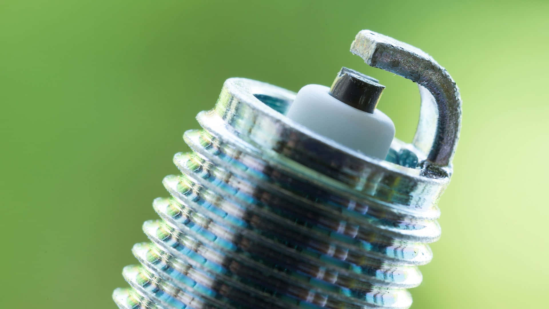 Spark Plug, green background, used spark plug, Full HD Desktop Wallpaper