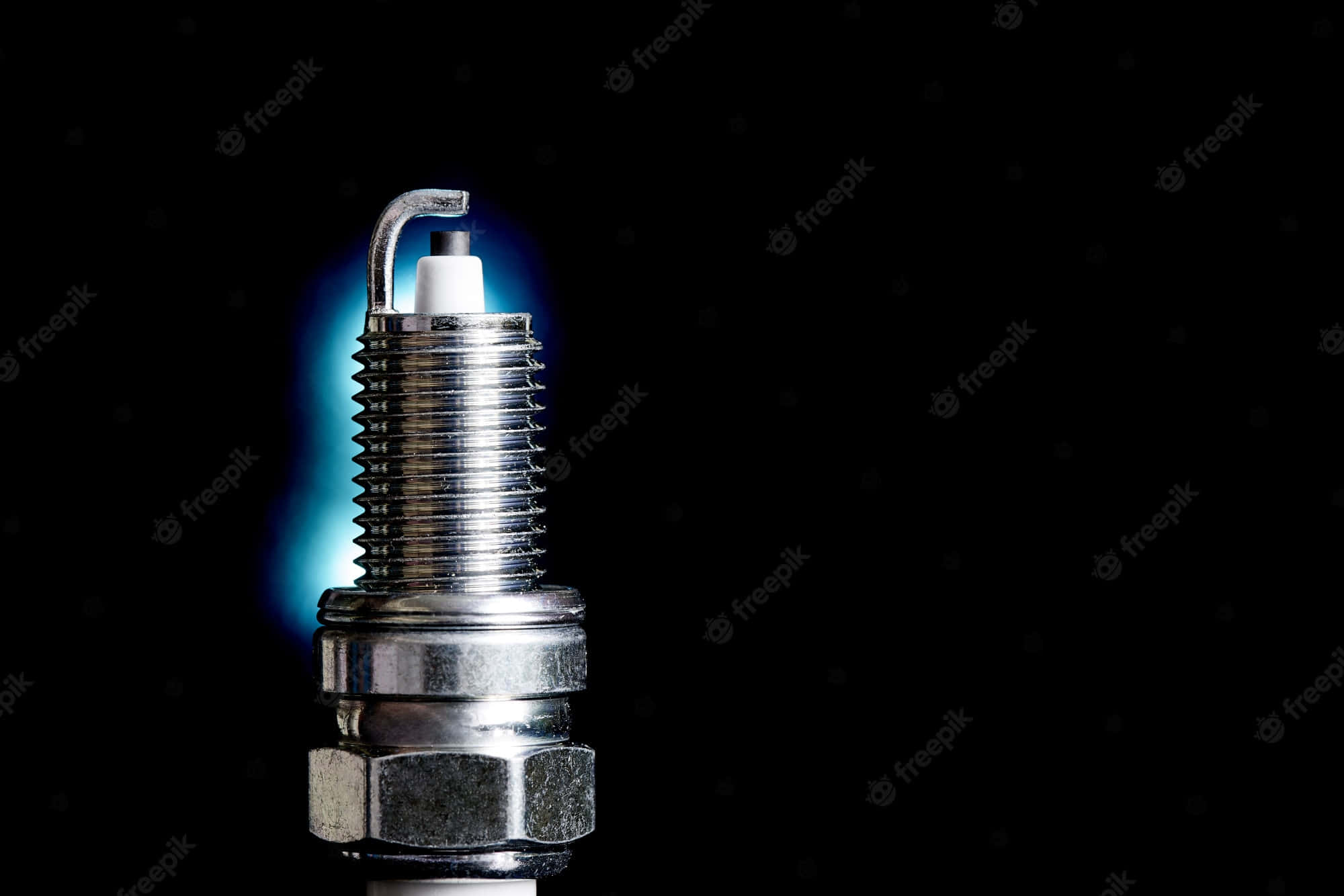 Spark Plug, blue flame, black background, Full HD Desktop Wallpaper