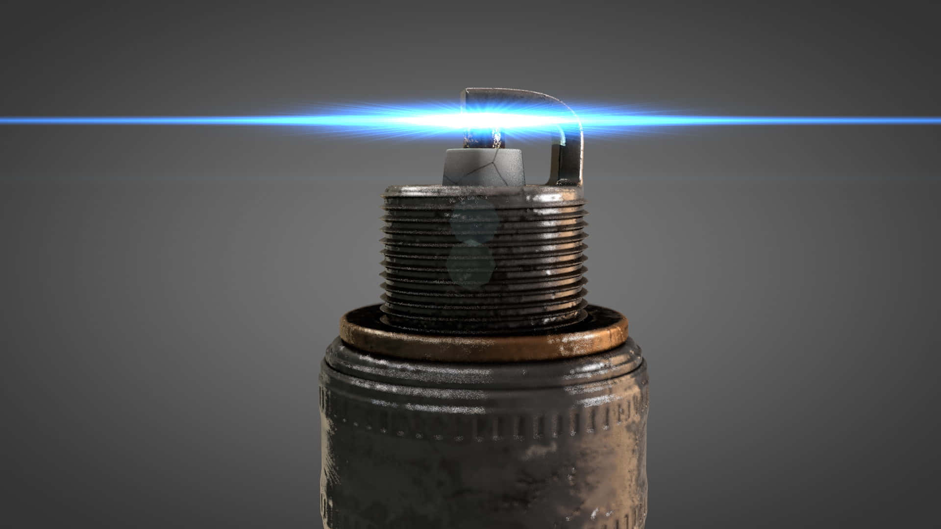 spark plug, blue electric arc, gray background, Full HD Desktop Wallpaper