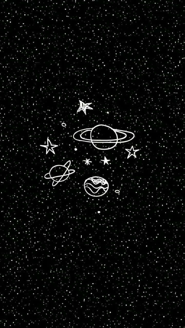 Sparkle Aesthetic, black cosmic background, white line drawings, HD Phone Wallpaper