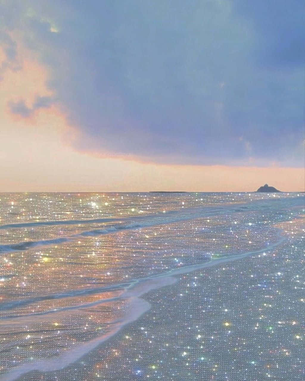 Pastel Blue Sparkle Aesthetic, glittering beach, sunset, HD Phone Wallpaper