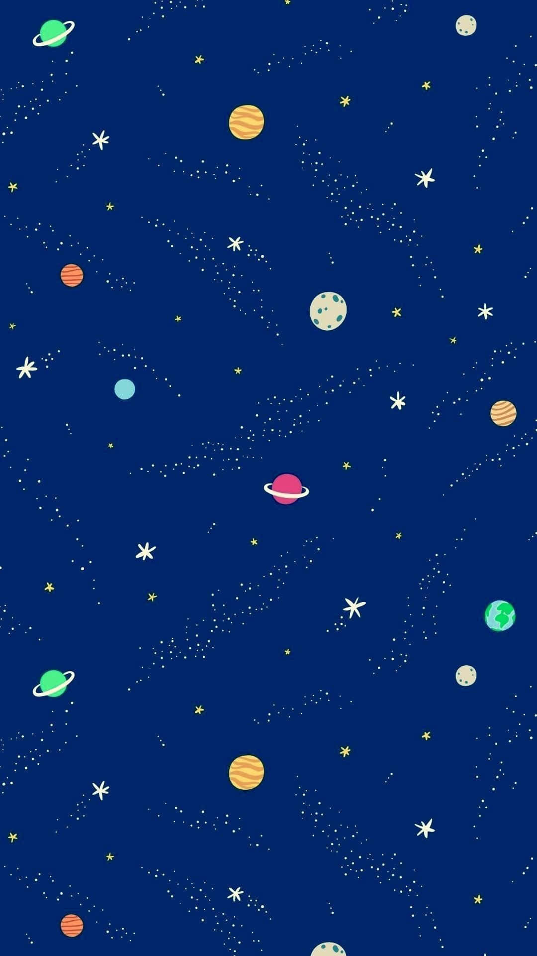 sparkle aesthetic, cartoon-style space scene, colorful planets, Full HD Phone Wallpaper