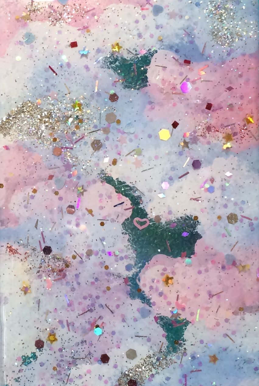 pink, teal, glittering confetti, SD Phone Wallpaper