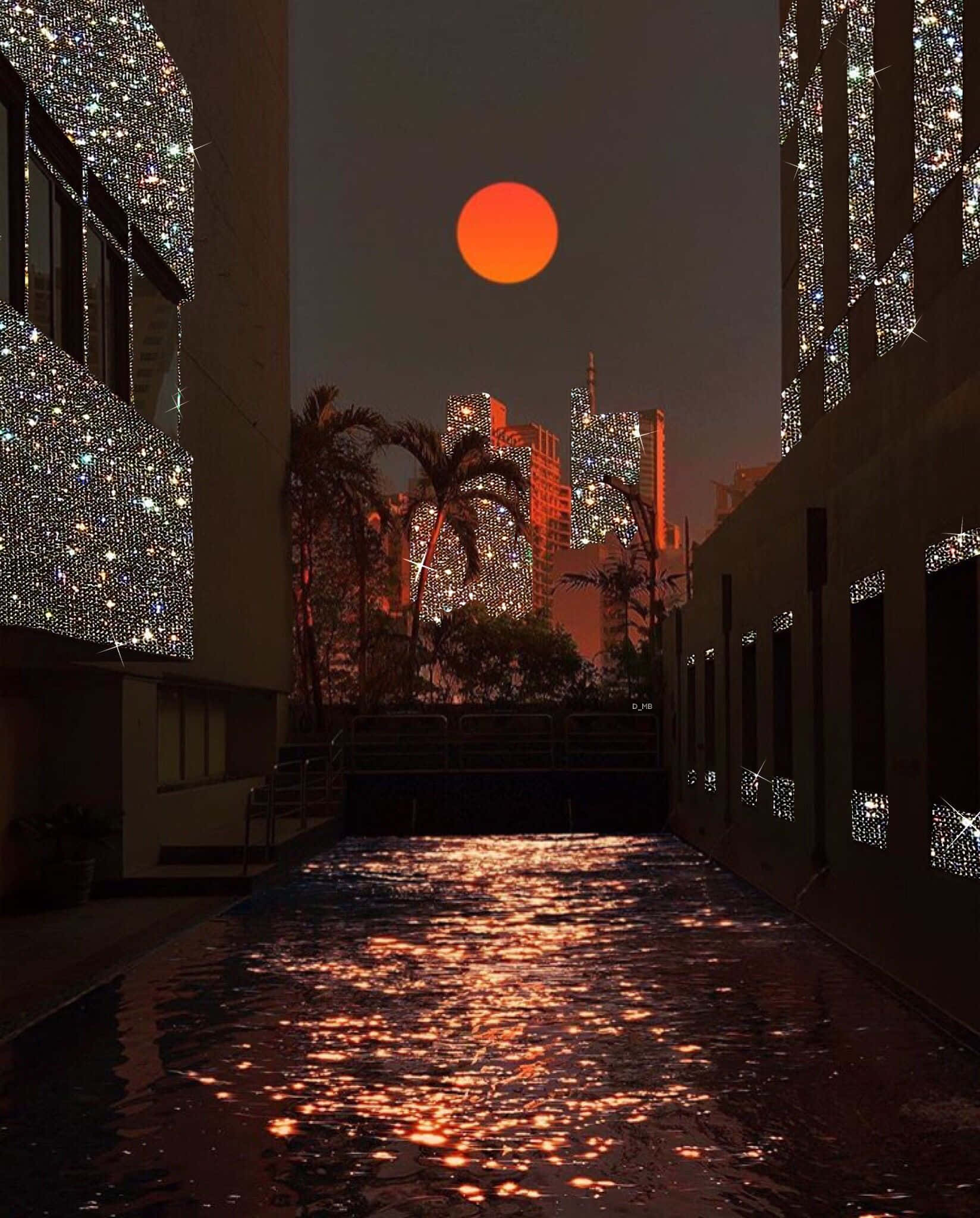 Glow Brightly Everyday, glowing orange sun, glittering cityscape, Full HD Phone Wallpaper