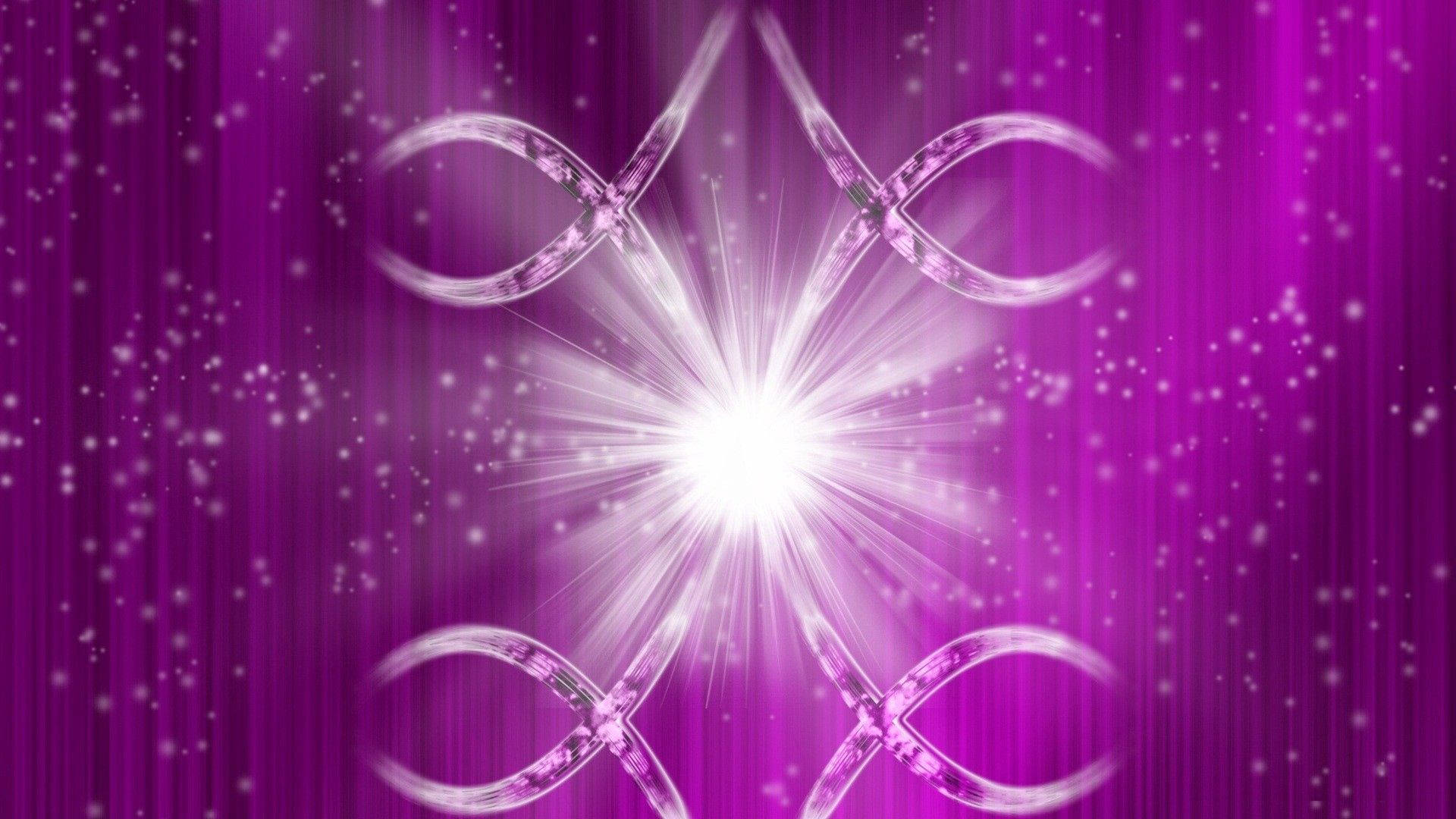 white starburst, glowing infinity symbols, vibrant purple gradient background, Full HD Desktop Wallpaper