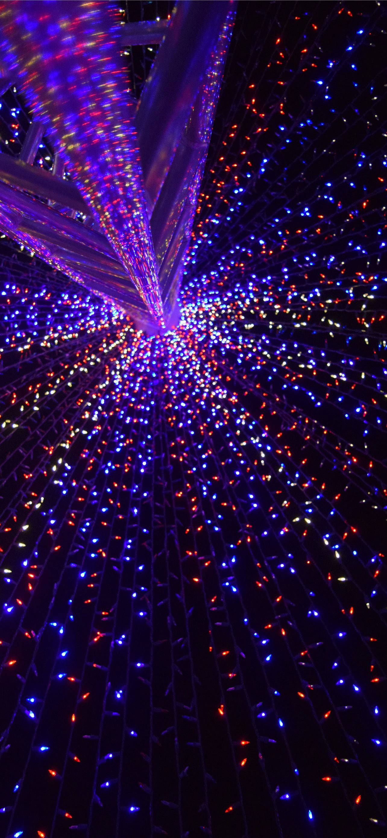 Dark iPhone, string lights, purple blue, 2K Phone Wallpaper