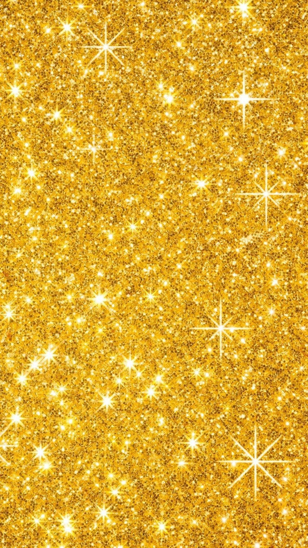 glittery gold sparkle iPhone, golden glitter background, sparkling white starbursts, Full HD Phone Wallpaper