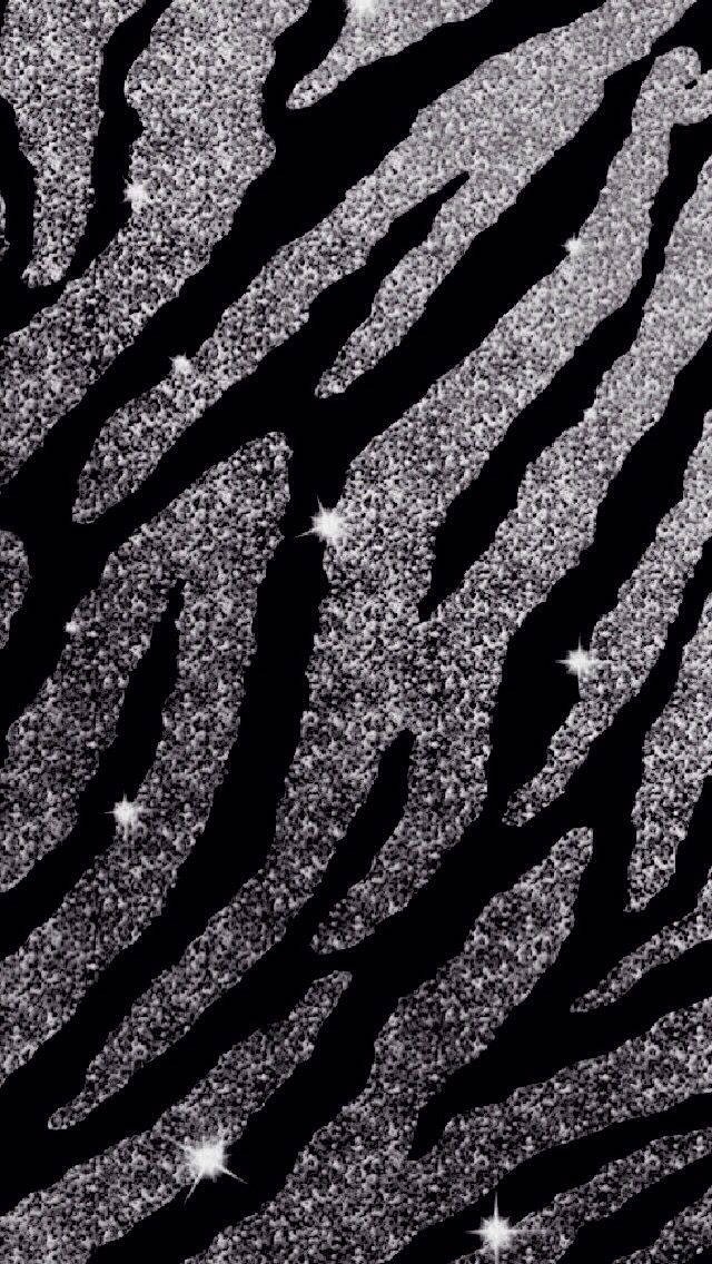 Monocromatic Animal Print Sparkle iPhone, black and silver glitter stripes, sparkling stars, SD Phone Wallpaper