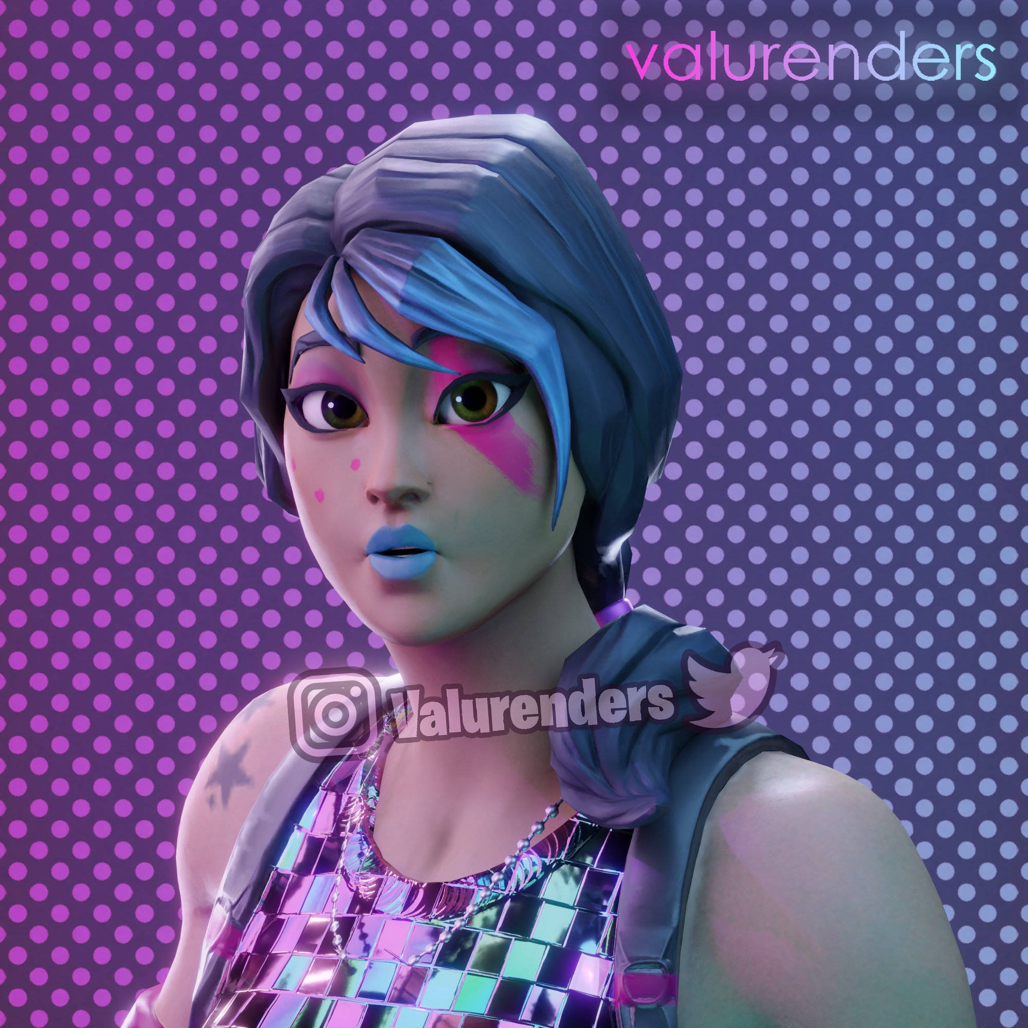 Sparkle Specialist Fortnite, blue hair, pink makeup, Full HD Desktop Wallpaper