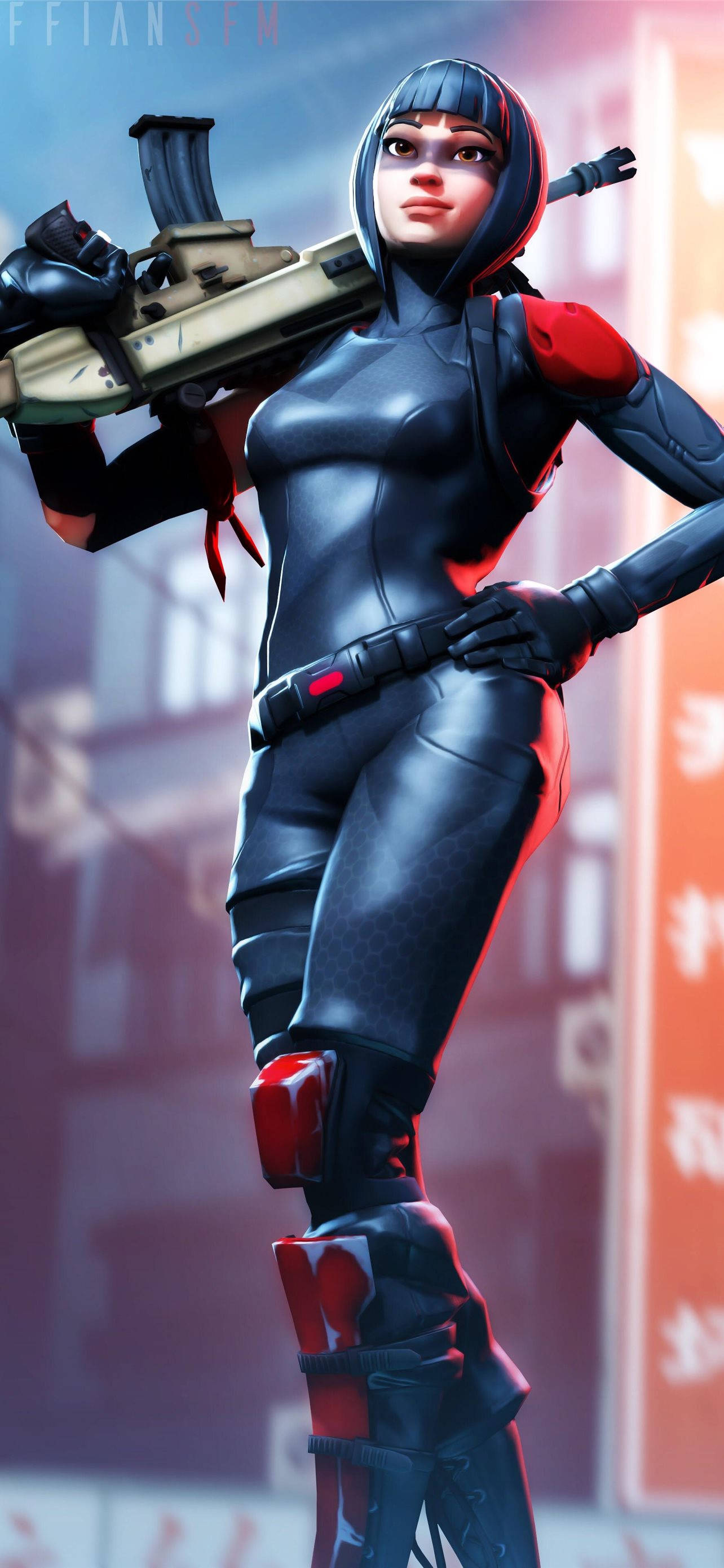 Sparkle Specialist Fortnite, black and red tactical gear, rifle, 2K Phone Wallpaper
