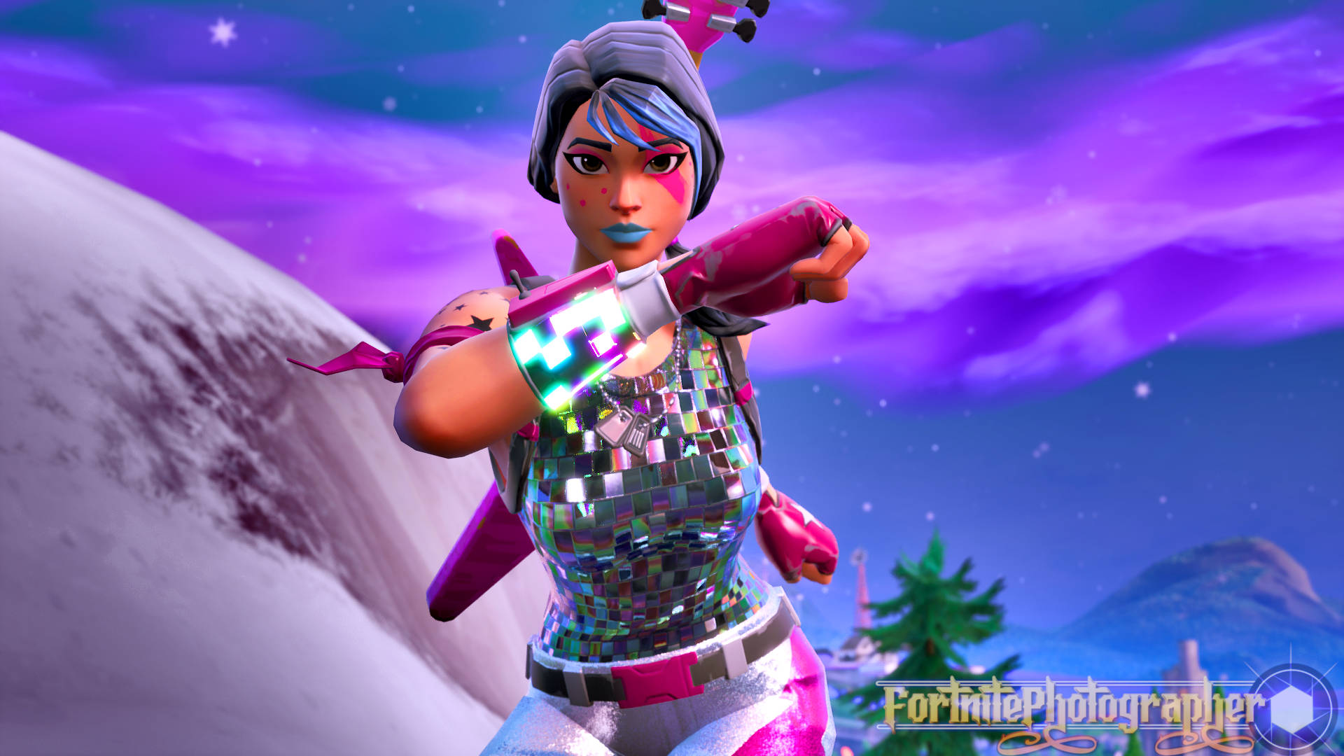 Sparkle Specialist Fortnite, glittering outfit, glowing weapon, Full HD Desktop Wallpaper