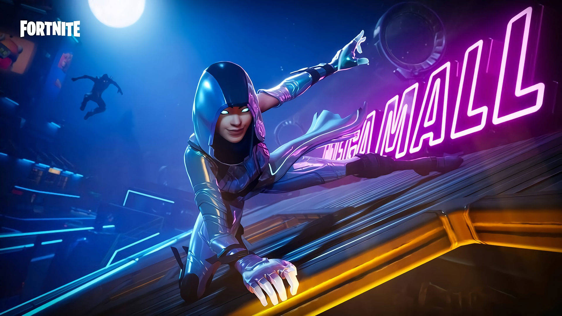 Glow Skin, Fortnite, neon-lit rooftop, Full HD Desktop Wallpaper