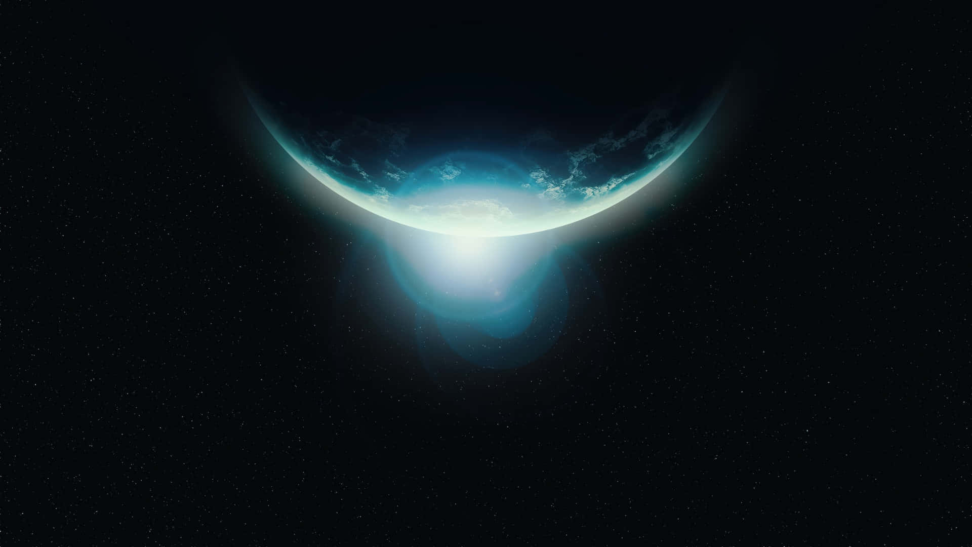 crescent Earth, blue light, starry black sky, Full HD Desktop Wallpaper