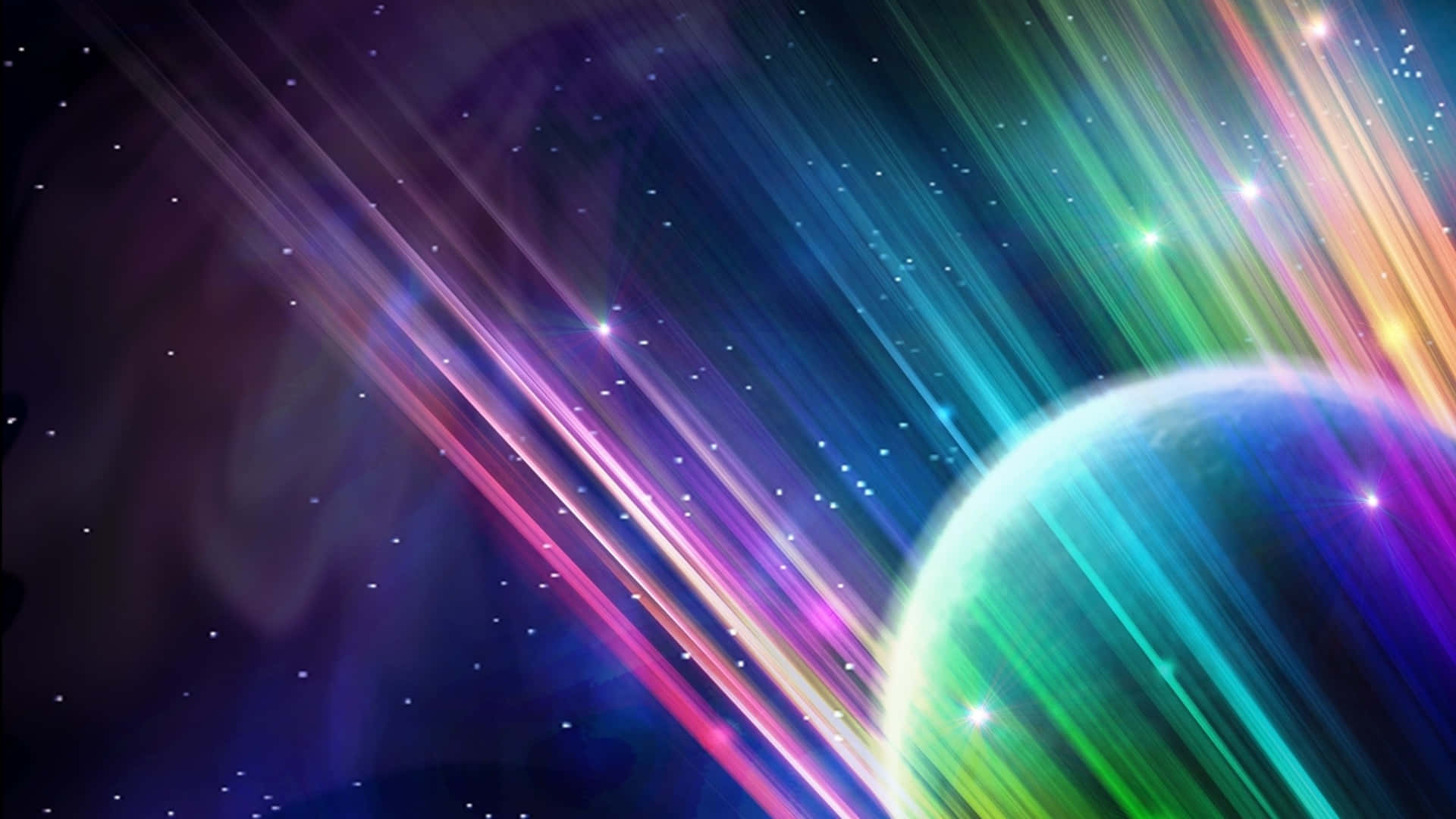 cosmic scene, glowing planet, neon light, Full HD Desktop Wallpaper