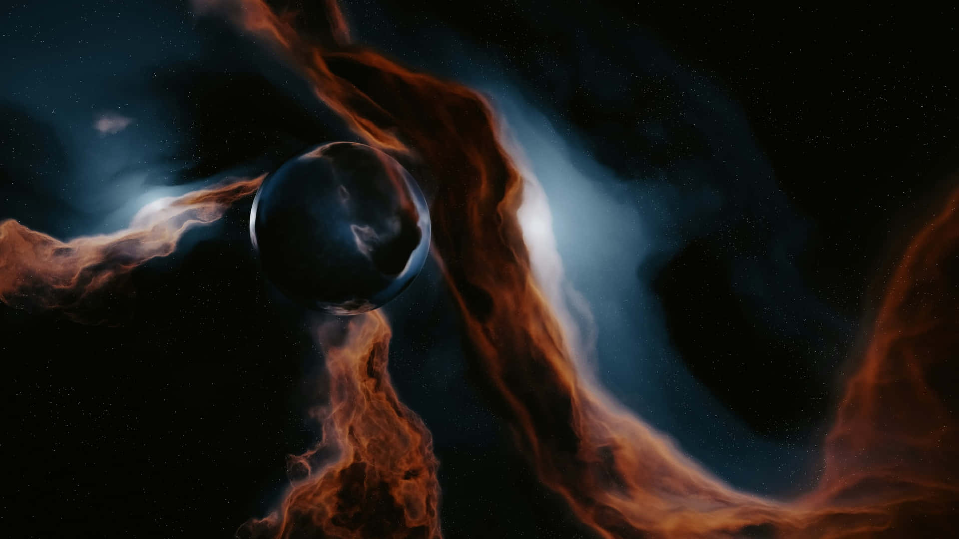 cosmic nebula, orange and blue, starry black void, Full HD Desktop Wallpaper