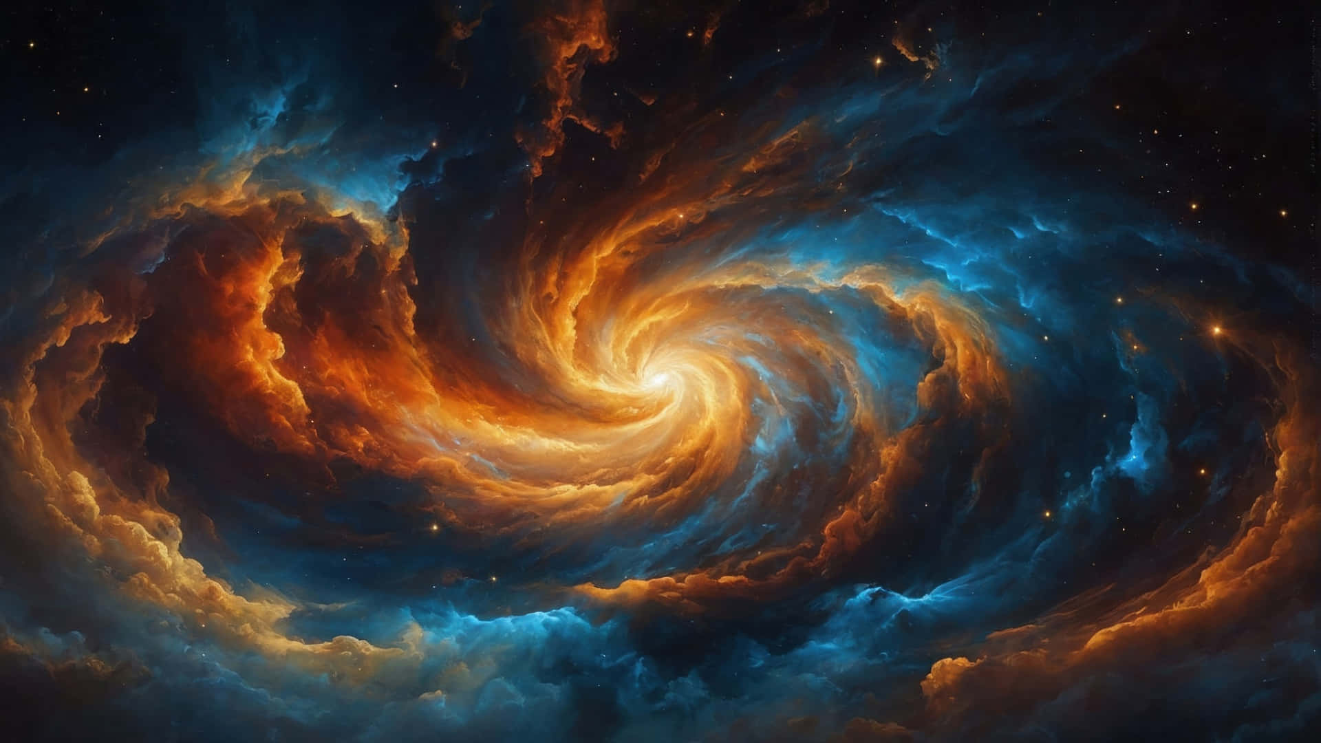 cosmic spiral galaxy, swirling cosmic nebula, fiery orange, Full HD Desktop Wallpaper