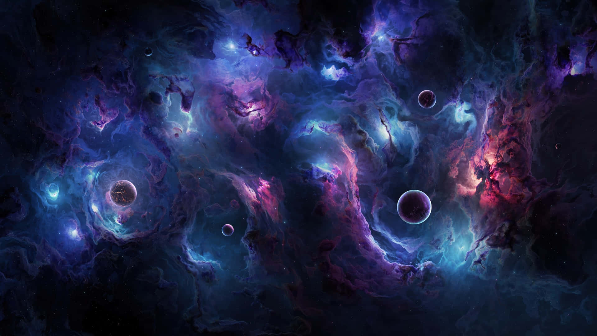 cosmic nebula, deep blues, purples, Full HD Desktop Wallpaper