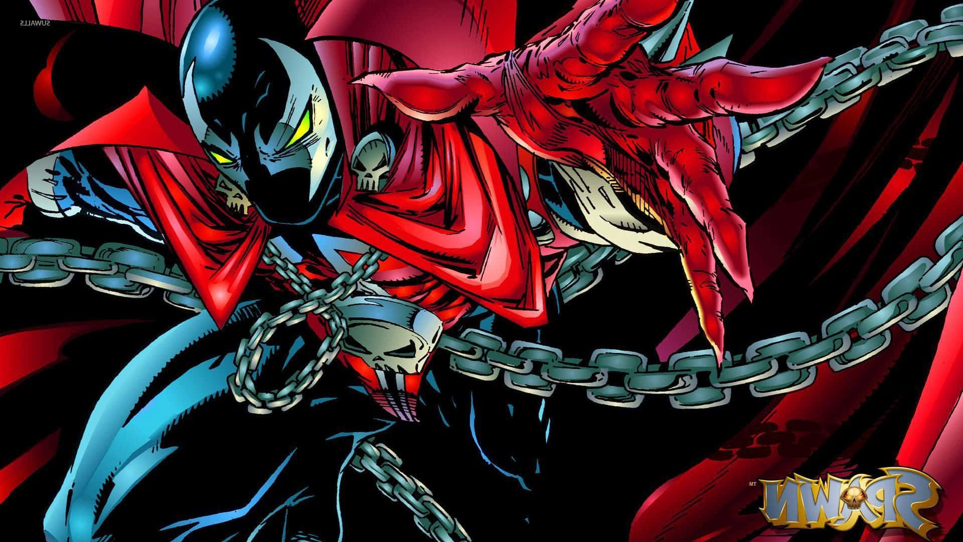 Spawn, glowing yellow eyes, red cape, Full HD Desktop Wallpaper