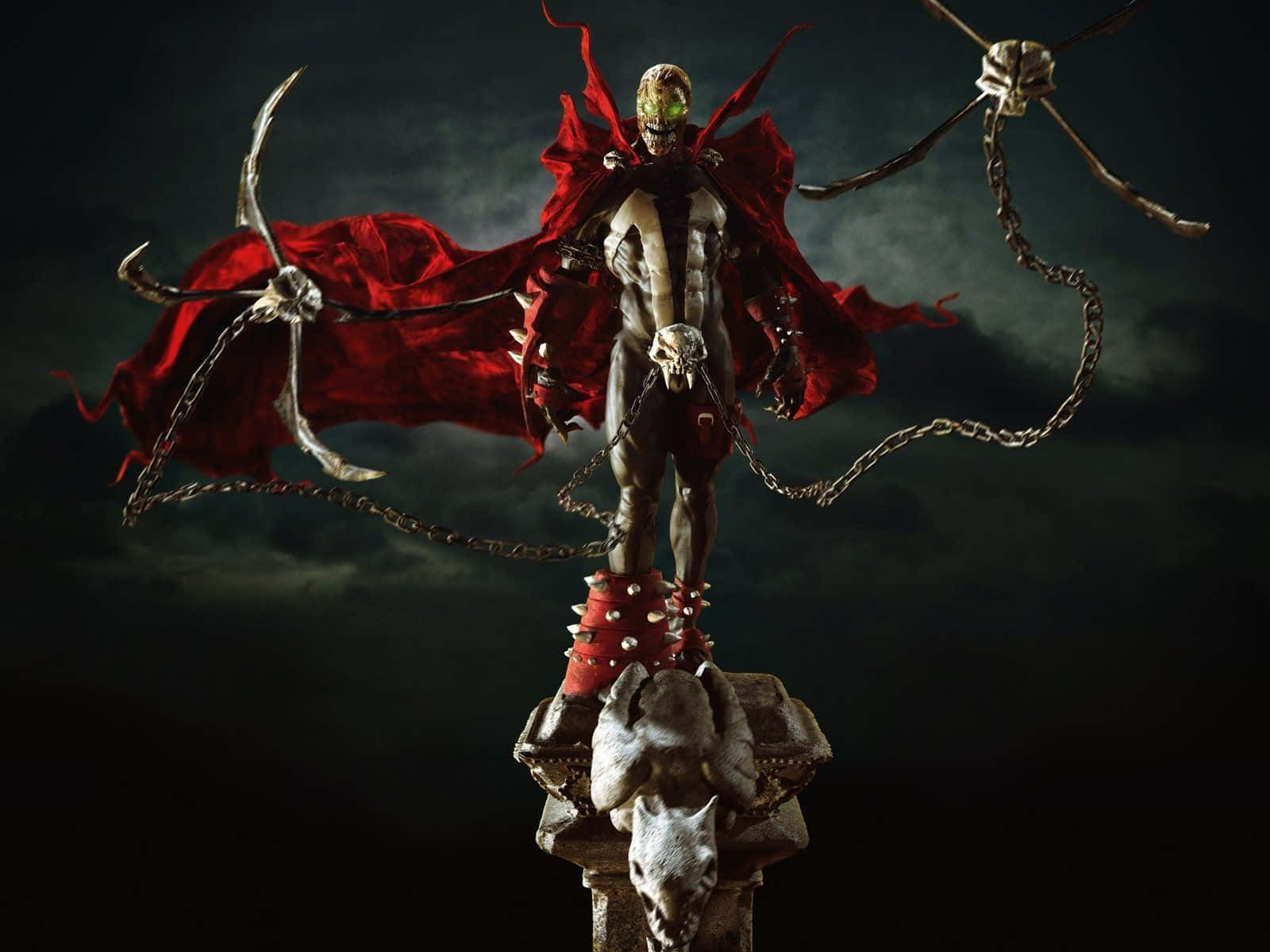 Spawn, red cape, stone pedestal, HD Desktop Wallpaper