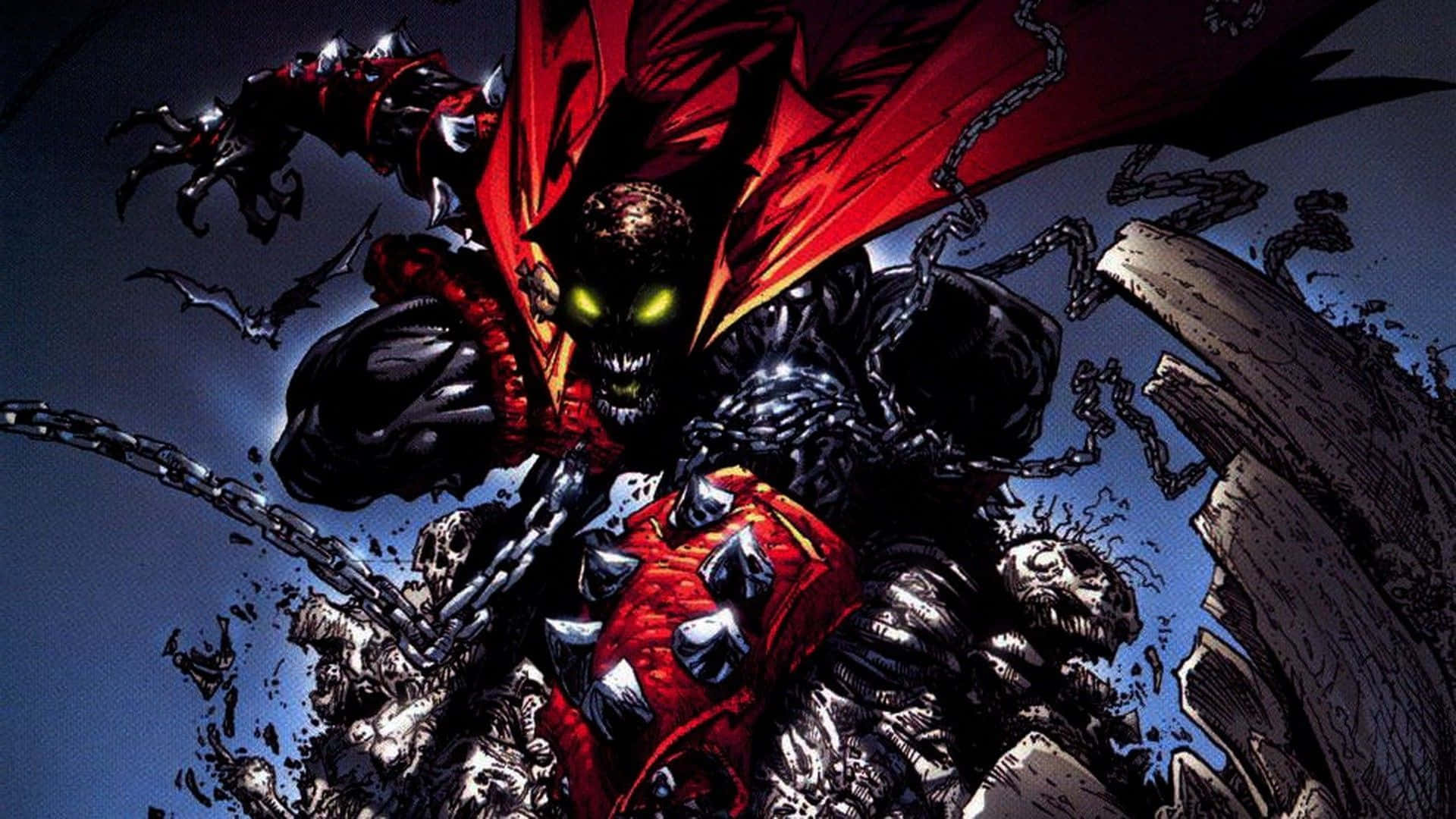 Spawn, glowing green eyes, red cape, Full HD Desktop Wallpaper