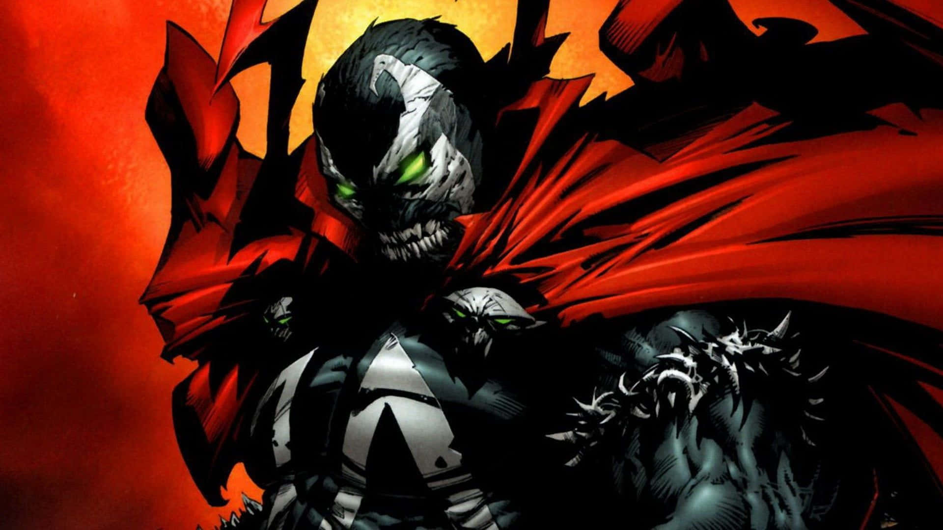 Spawn, glowing green eyes, flowing red cape, Full HD Desktop Wallpaper