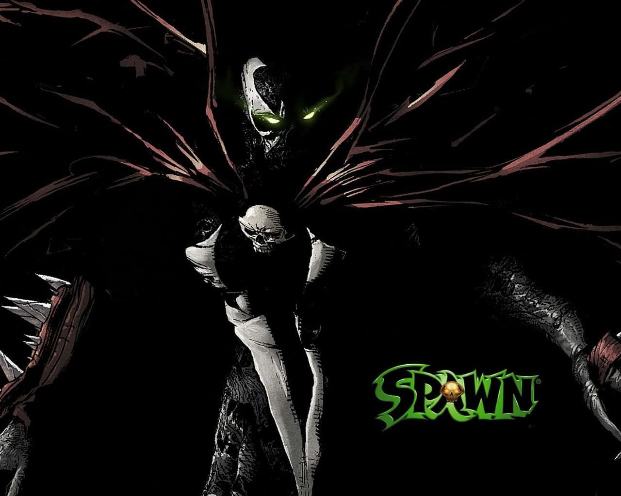 Spawn, glowing green eyes, skull-faced mask, HD Desktop Wallpaper