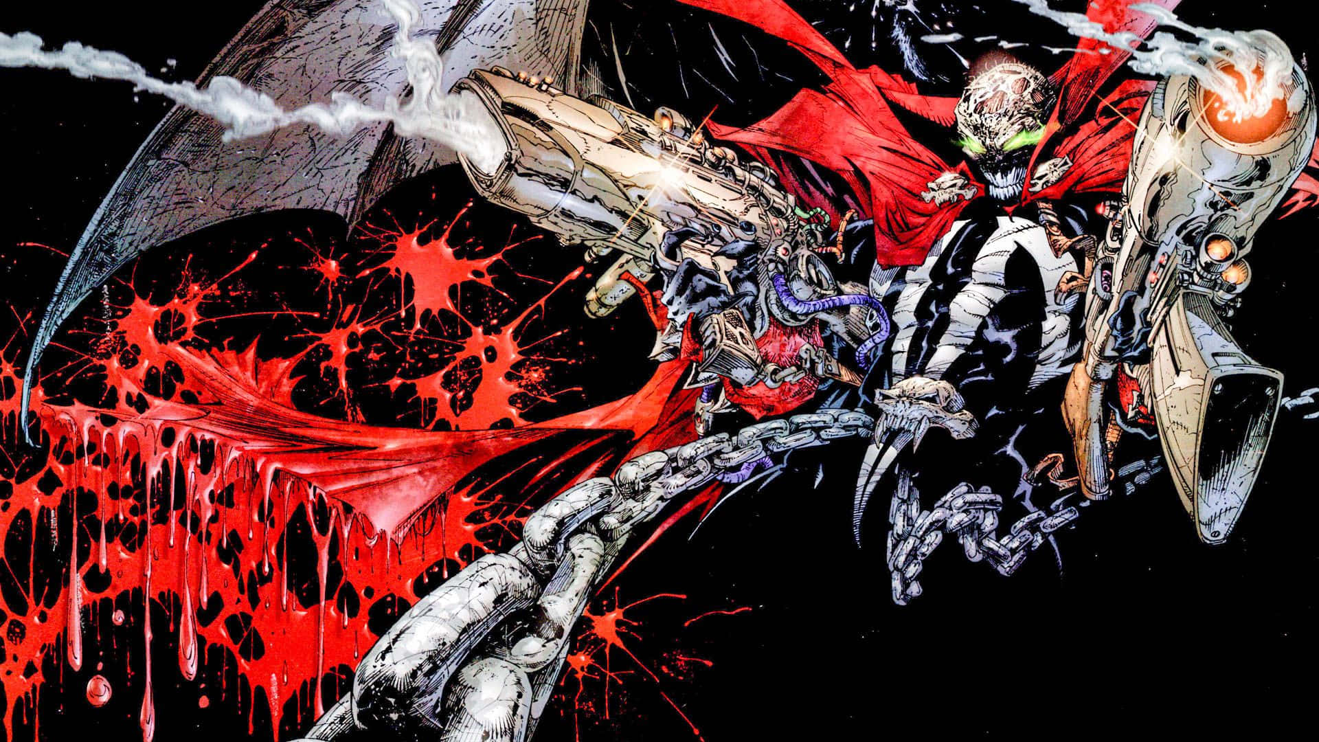 Spawn, glowing green eyes, massive chainsaw, Full HD Desktop Wallpaper