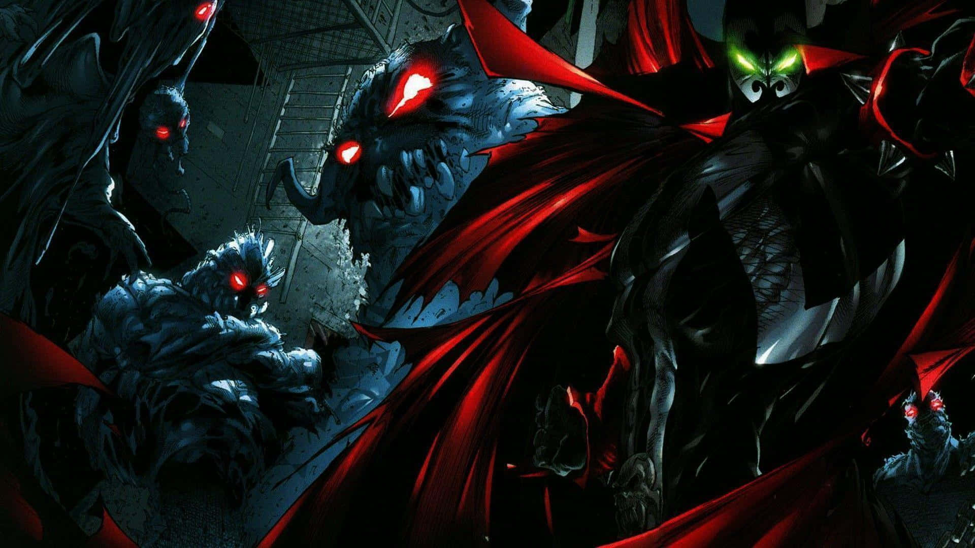Spawn HD, glowing red eyes, flowing red capes, Full HD Desktop Wallpaper